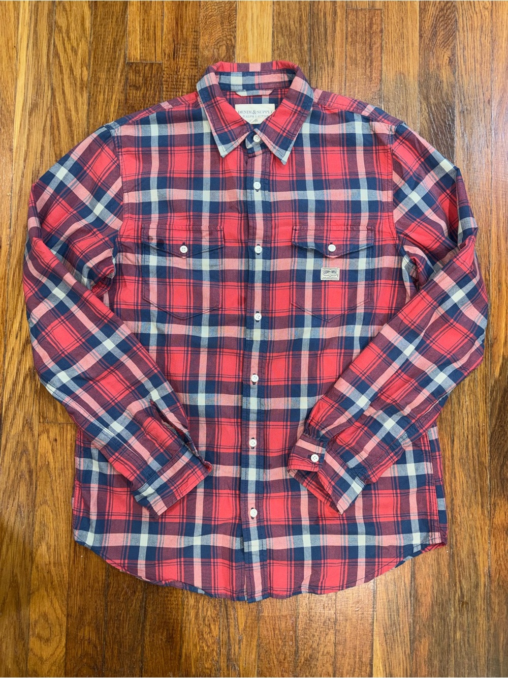 Ralph Lauren Red, Navy & White Plaid Button-Up Shirt